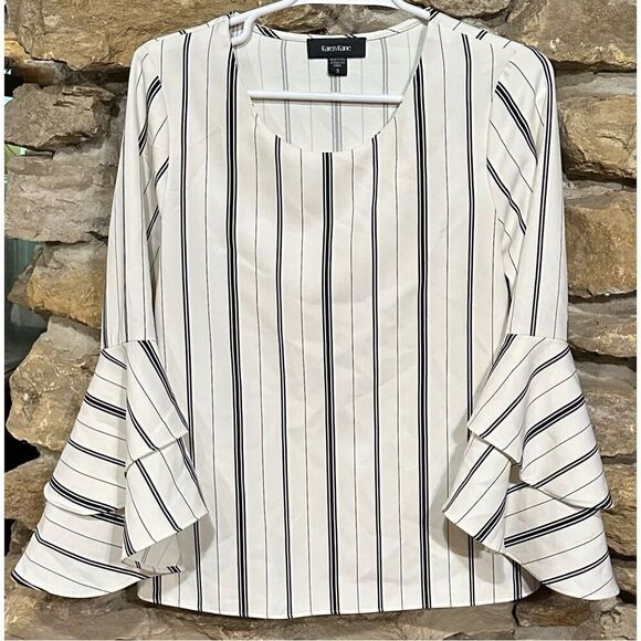 Women’s Karen Kane Striped Tiered Bell Sleeve Blouse Size Small - Picture 1 of 5